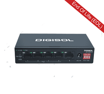 DG-FS1005PH-A (H/W Ver. A1) – Digisol 5 Port Fast Ethernet Unmanaged Switch with 4 PoE Ports & 1 Uplink Port