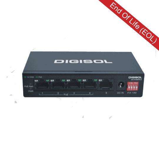 DG-FS1005PH-A (H/W Ver. A1) – Digisol 5 Port Fast Ethernet Unmanaged Switch with 4 PoE Ports & 1 Uplink Port