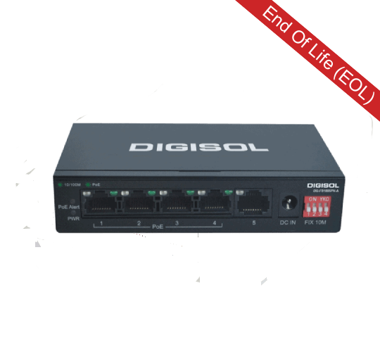 DG-FS1005PH-A (H/W Ver. A1) – Digisol 5 Port Fast Ethernet Unmanaged Switch with 4 PoE Ports & 1 Uplink Port