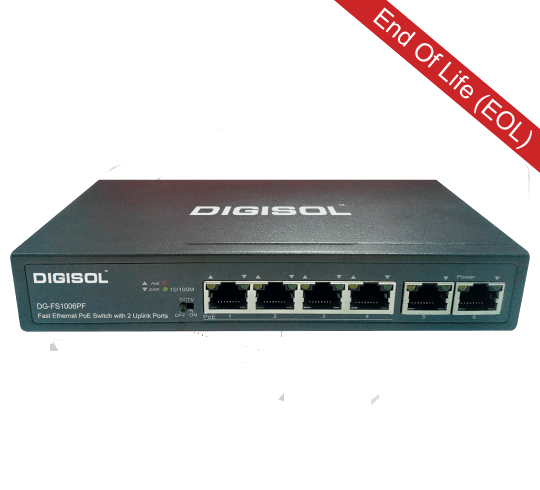 DG-FS1006PF (H/W Ver. A1) – Digisol 6 Port Fast Ethernet Unmanaged Switch with 4 PoE Ports & 2 Uplink Ports