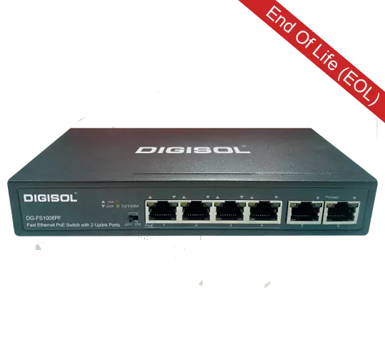 DG-FS1006PF (H/W Ver. A1) – Digisol 6 Port Fast Ethernet Unmanaged Switch with 4 PoE Ports & 2 Uplink Ports