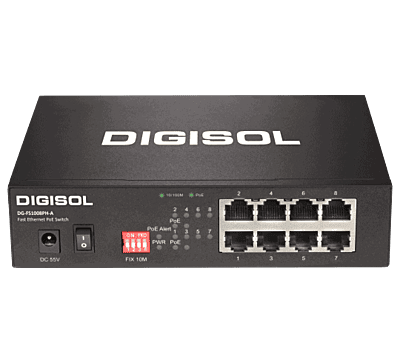 DG-FS1008PH-A (H/W Ver. A1) – Digisol 8 Port Fast Ethernet Unmanaged Switch with 4 PoE Ports