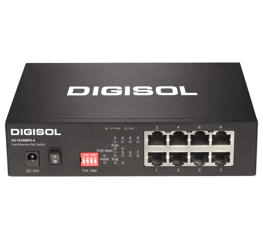 DG-FS1008PH-A (H/W Ver. A1) – Digisol 8 Port Fast Ethernet Unmanaged Switch with 4 PoE Ports