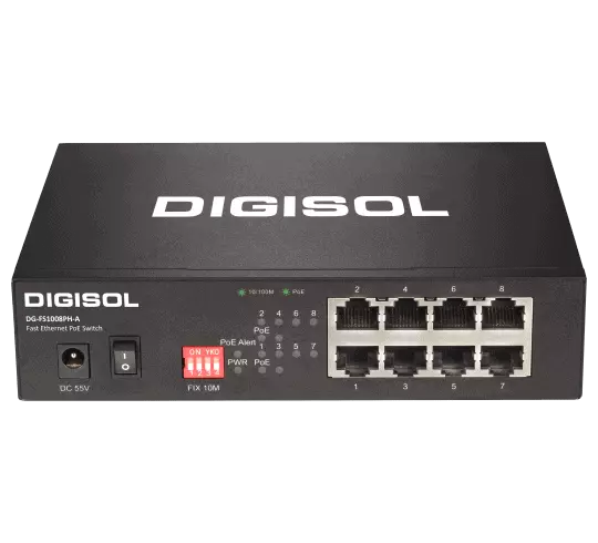DG-FS1008PH-A (H/W Ver. A1) – Digisol 8 Port Fast Ethernet Unmanaged Switch with 4 PoE Ports