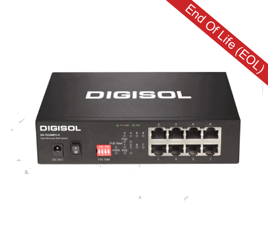 DG-GS1008PH-A – Digisol 8 Port Gigabit Ethernet Unmanaged Desktop Switch with 4 PoE Ports and External Power Adapter