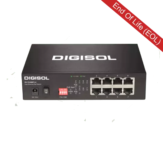 DG-GS1008PH-A – Digisol 8 Port Gigabit Ethernet Unmanaged Desktop Switch with 4 PoE Ports and External Power Adapter