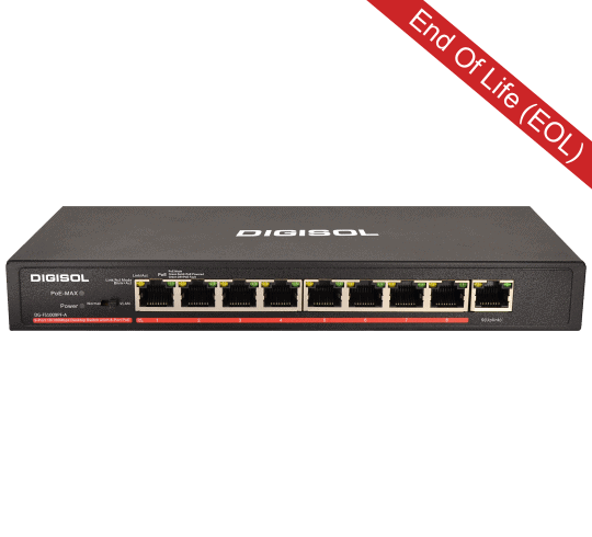 DG-FS1009PF-A (H/W Ver. A1) – Digisol Fast Ethernet Unmanaged Desktop Switch with 8 PoE Ports and 1 Uplink Port
