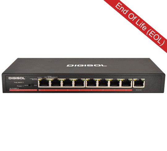 DG-FS1009PF-A (H/W Ver. A1) – Digisol Fast Ethernet Unmanaged Desktop Switch with 8 PoE Ports and 1 Uplink Port