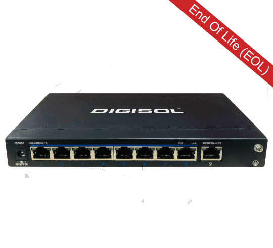 DG-FS1009PF-A (H/W Ver. B1) – DIGISOL Fast Ethernet Unmanaged Desktop Switch with 8 PoE Ports and 1 Uplink Port