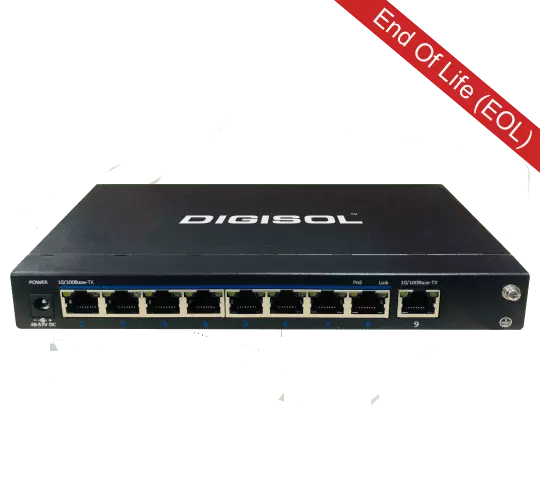 DG-FS1009PF-A (H/W Ver. B1) – DIGISOL Fast Ethernet Unmanaged Desktop Switch with 8 PoE Ports and 1 Uplink Port