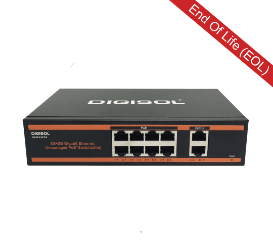 DIGISOL 8 Port PoE Fast Ethernet Unmanaged Switch with 2 Uplink Ports – DG-FS1010PF-B