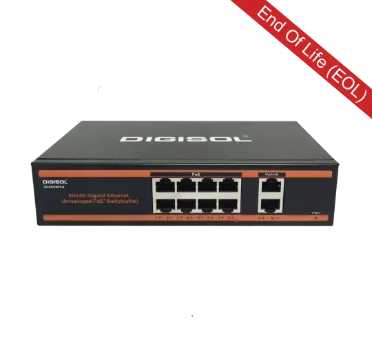 DIGISOL 8 Port PoE Fast Ethernet Unmanaged Switch with 2 Uplink Ports – DG-FS1010PF-B