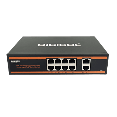 DIGISOL 8 Port PoE Fast Ethernet Unmanaged Switch with 2 Uplink Ports DG-FS1010PF-G
