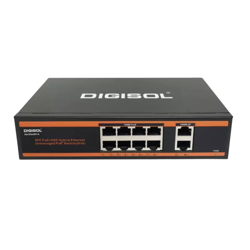 DIGISOL 8 Port PoE Fast Ethernet Unmanaged Switch with 2 Uplink Ports DG-FS1010PF-G