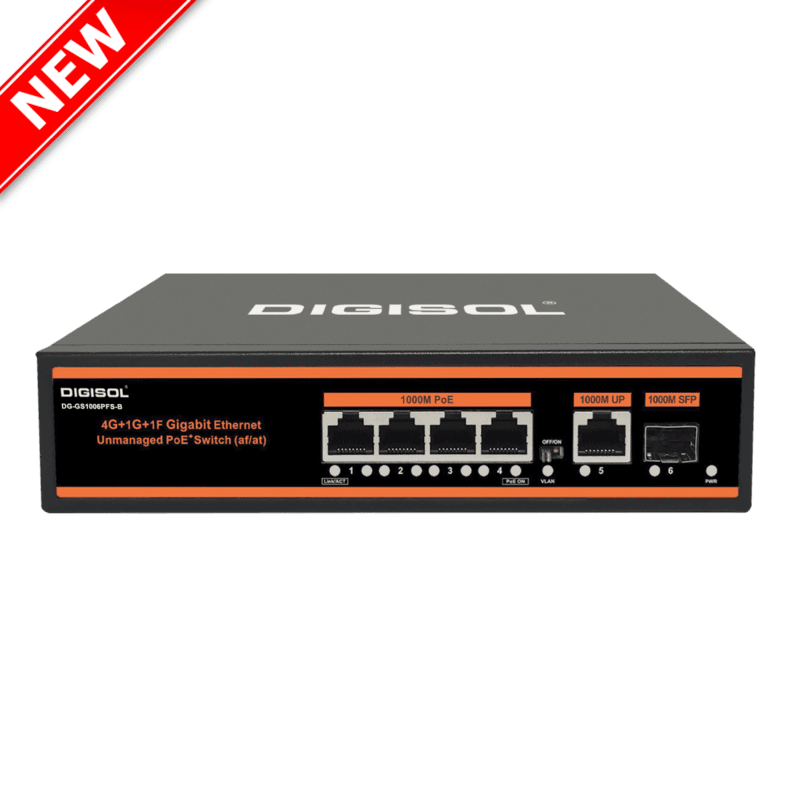 DIGISOL 4 Port PoE Gigabit Ethernet Unmanaged Switch with 2 1G Uplink Ports – DG-GS1006PFS-B