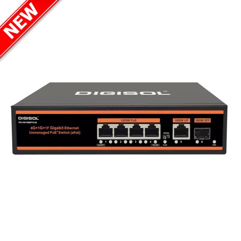 DIGISOL 4 Port PoE Gigabit Ethernet Unmanaged Switch with 2 1G Uplink Ports – DG-GS1006PFS-B