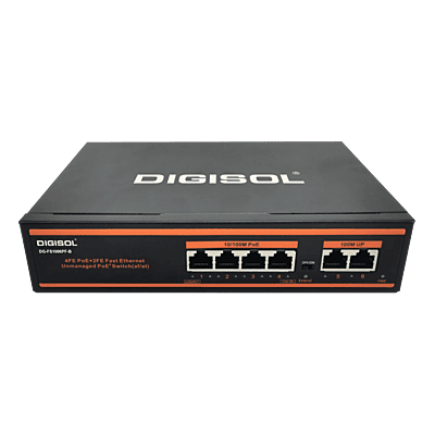 DIGISOL 4 Port PoE Fast Ethernet Unmanaged Switch with 2 Uplink Ports – DG-FS1006PF-B