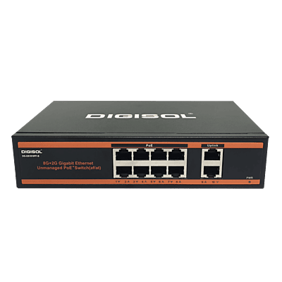 DIGISOL 8 Port PoE Fast Ethernet Unmanaged Switch with 2 Uplink Ports – DG-FS1010PF-B DIGISOL 8 Port PoE Fast Ethernet Unmanaged Switch with 2 Uplink Ports – DG-FS1010PF-B