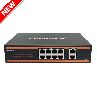 DIGISOL 8 Port PoE Gigabit Unmanaged Switch with 2 Uplink Ports – DG-GS1010PF-B
