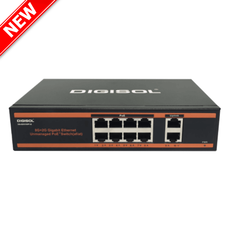 DIGISOL 8 Port PoE Gigabit Unmanaged Switch with 2 Uplink Ports – DG-GS1010PF-B