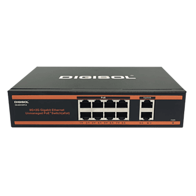 DIGISOL 8 Port PoE Gigabit Unmanaged Switch with 2 Uplink Ports – DG-GS1010PF-B