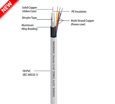 DIGISOL CCTV 3+1 Standard Cable with Al Alloy braiding 90mtrs – DGC-CC3S4F-9WCS