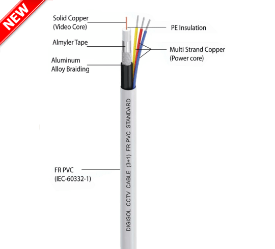 DIGISOL CCTV 3+1 Standard Cable with Al Alloy braiding 90mtrs – DGC-CC3S4F-9WCS