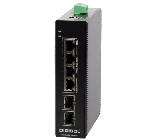 DIGISOL Managed Industrial Switch with 2 Gigabit SFP Ports and 4 Gigabit PoE Ports, PoE: 120W – DG-IS4506HPE