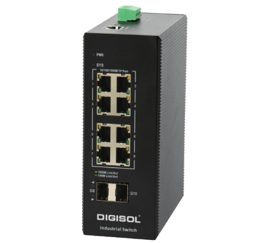 DIGISOL Managed Industrial Switch with 2 Gigabit SFP Ports and 8 Gigabit PoE Ports, PoE: 240W – DG-IS4510HPE