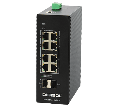 DIGISOL Managed Industrial Switch with 2 Gigabit SFP Ports and 8 Gigabit TX Ports – DG-IS4510E