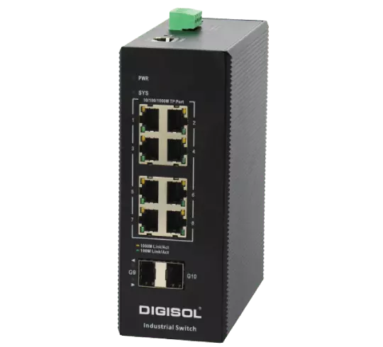 DIGISOL Managed Industrial Switch with 2 Gigabit SFP Ports and 8 Gigabit TX Ports – DG-IS4510E
