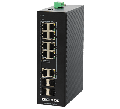 DIGISOL Managed Industrial Switch with 4 Gigabit SFP Ports, 2 Gigabit TX Ports and 8 Gigabit PoE Ports, PoE: 240W – DG-IS4514HPE
