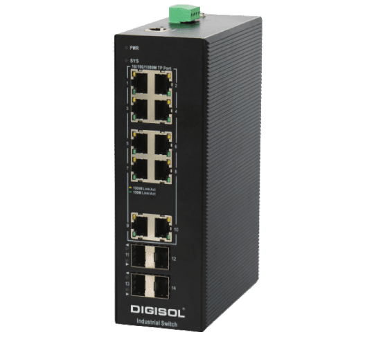 DIGISOL Managed Industrial Switch with 4 Gigabit SFP Ports, 2 Gigabit TX Ports and 8 Gigabit PoE Ports, PoE: 240W – DG-IS4514HPE