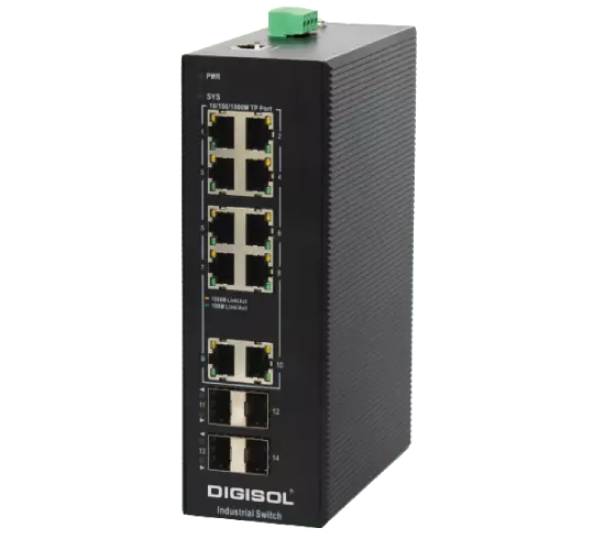 DIGISOL Managed Industrial Switch with 4 Gigabit SFP Ports, 2 Gigabit TX Ports and 8 Gigabit PoE Ports, PoE: 240W – DG-IS4514HPE