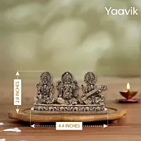 Lord Ganesha with Lakshmi and Saraswati – Sacred Trinity Blessing | Fine Brass | 2.8”