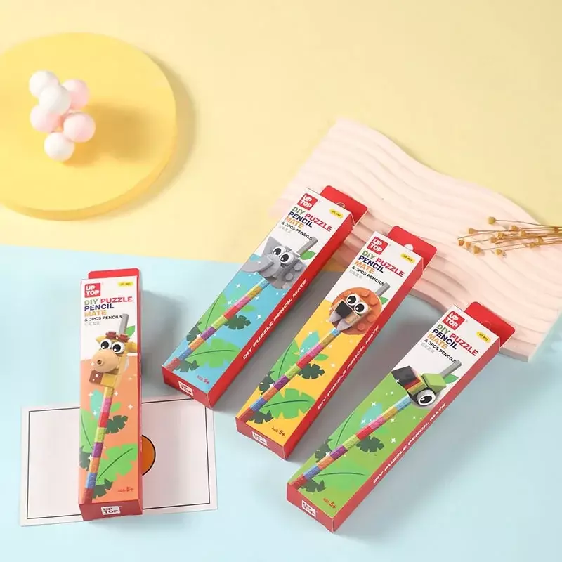 Up Top DIY Puzzle Pencil Mate 3pcs Pencil with LEGO Toy