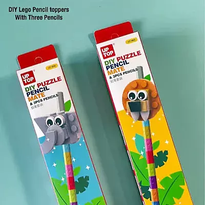 Up Top DIY Puzzle Pencil Mate 3pcs Pencil with LEGO Toy