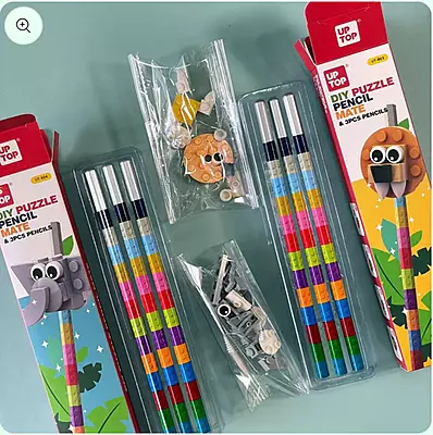 Up Top DIY Puzzle Pencil Mate 3pcs Pencil with LEGO Toy