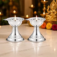 Traditional Sterling Silver Diya Sets – Kerala Pooja Lamps