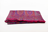 Elegant Silk-Pashmina Blend Stole, Multicolored Paisley Pattern, Burgundy with Fringe