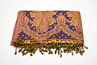 Elegant Women's Paisley Wool Viscose Stole with Tassels, Navy Blue and Gold