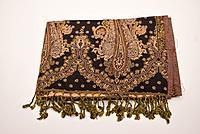Elegant Paisley Wool Viscose Blend Women's Stole with Tassels, Black and Gold