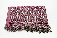 Elegant Women's Paisley Pattern Wool and Viscose Stole, Purple and White, Tasselled