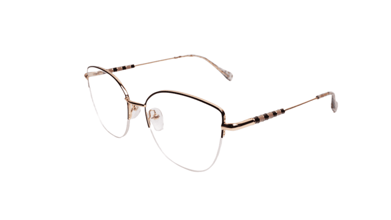Soigné Female Medium Half Rim Cat Eye Spectacle Frame.Black&Golden