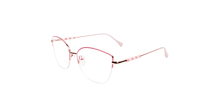 Soigné Female Medium Half Rim Cat Eye Spectacle Frame.Rose Gold&Pink