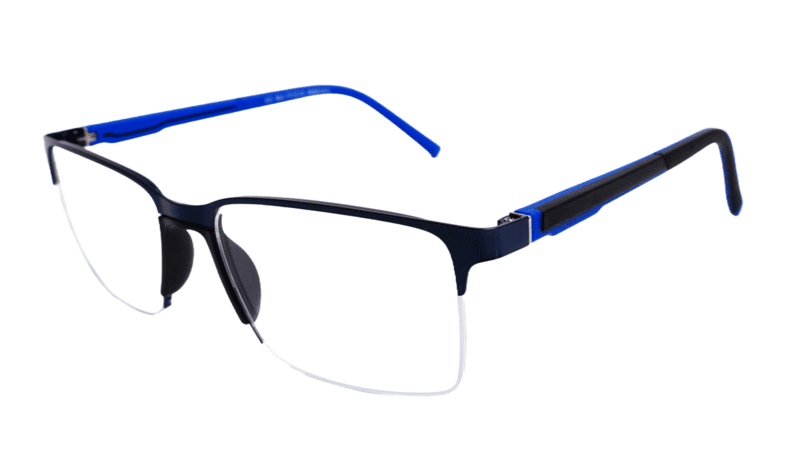 Soigné Unisex Large Half Rimmed Rectangular Spectacle Frame.Blue&Black