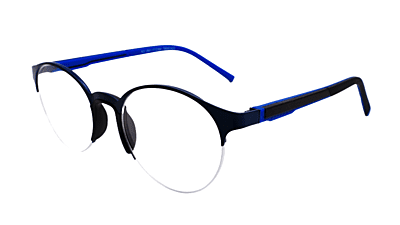 Soigné Unisex Black&Blue Half Rim Round Spectacle Frame-Medium