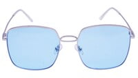 Female Oversized Square Sunglasses. Silver Color Frame. Blue Color UV Protected Flat Lens.