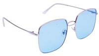 Female Oversized Square Sunglasses. Silver Color Frame. Blue Color UV Protected Flat Lens.