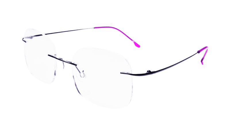 Soigné Female Square Rimless Spectacle Frame.Pink&Black